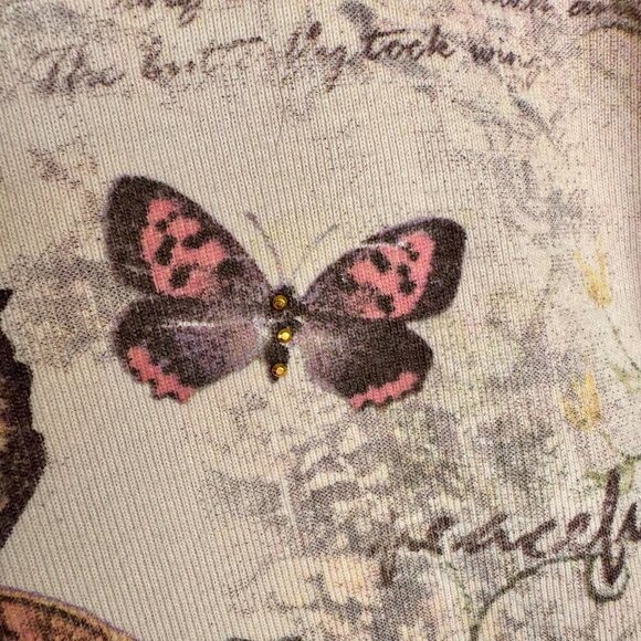 Y2K Cactus 100% Cotton Peach Pink Butterfly Gold Crystal Embelilshed Top Size M - Picture 5 of 11